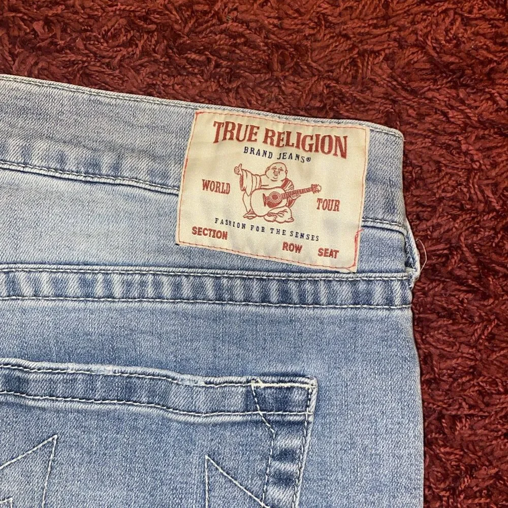 True Religion Rocco Relaxed Skinny Jeans Mens 38 Blue Distressed Denim Pants